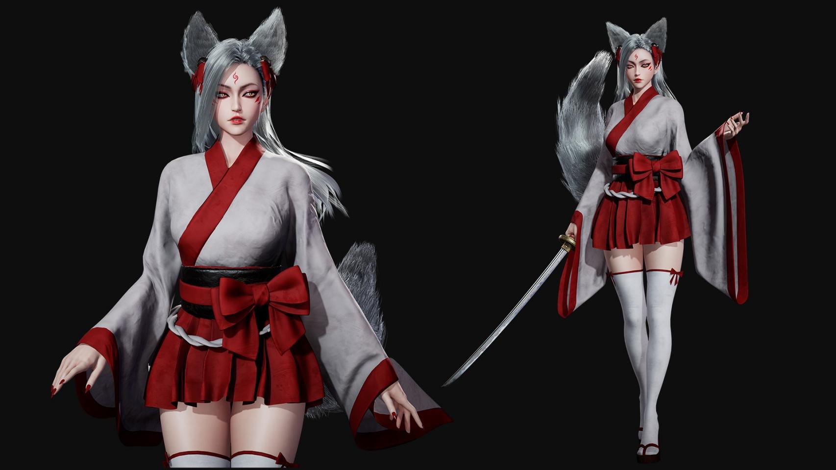 可爱的Kitsune的3D模型-虚幻引擎资源 骨骼动画 动画 游戏动画 虚幻引擎 第2张